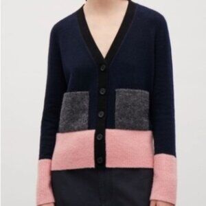 COS Colour Block V Neck Soft Button Down Women's Cardigan Size M